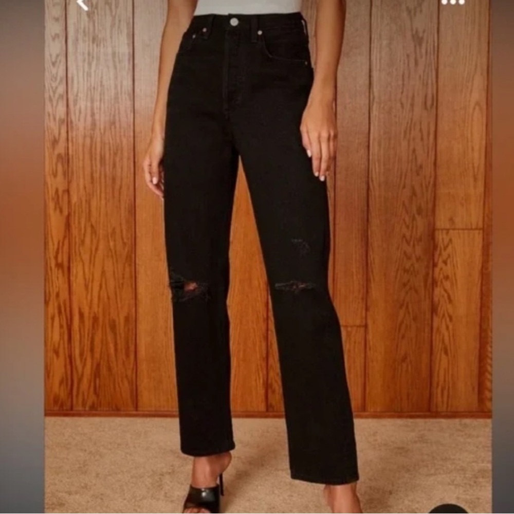Aritzia Denim Forum The Joni High Rise Ripped Loose Black Straight Leg Jeans 27
